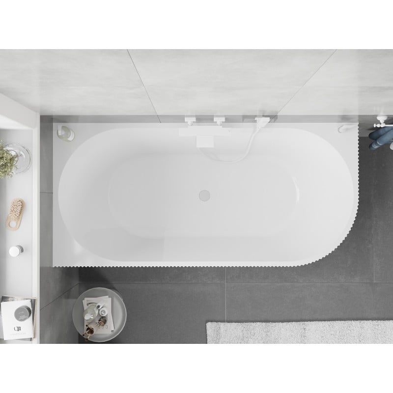 Mexen Silo freestanding corner left grooved bath 150 x 75 cm, white/grey, white overflow - 52891507562L-20