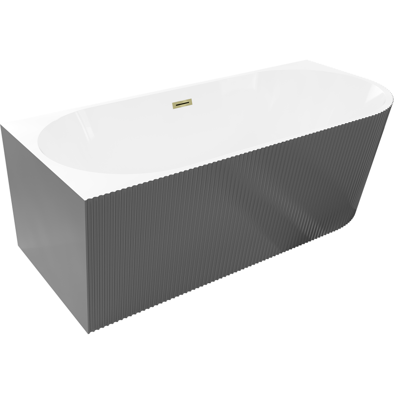 Mexen Silo freestanding corner left striated bath 150 x 75 cm, white/grey, gold overflow - 52891507562L-50