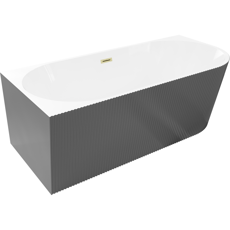 Mexen Silo freistehende Eckbadewanne links gerillt 150 x 75 cm, weiß/grau, Überlauf gold gebürstet - 52891507562L-55