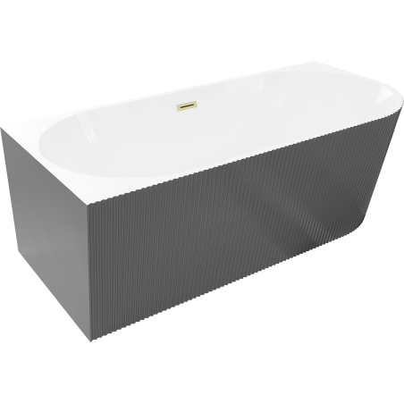 Mexen Silo freestanding corner left fluted bath 150 x 75 cm, white/grey, brushed gold overflow - 52891507562L-55