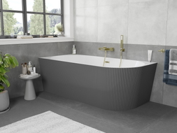 Mexen Silo freestanding corner left grooved bathtub 150 x 75 cm, white/gray, brushed gold overflow - 52891507562L-55
