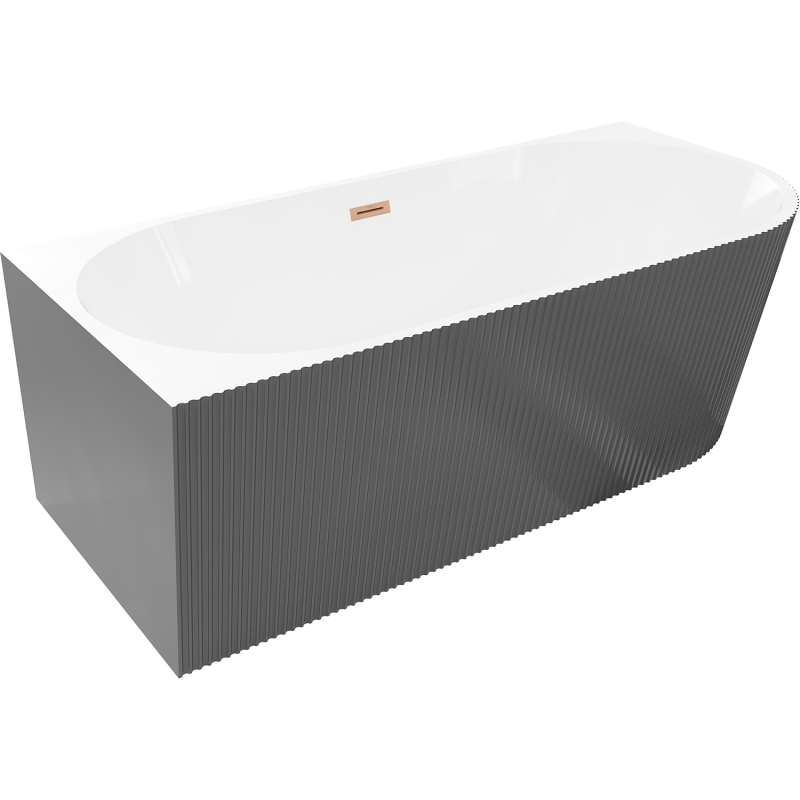 Mexen Silo freistehende Eckbadewanne links gerillt 150 x 75 cm, weiß/grau, Überlauf gebürstetes Kupfer - 52891507562L-65