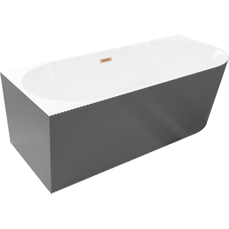 Mexen Silo freistehende Eckbadewanne links gerillt 150 x 75 cm, weiß/grau, Überlauf gebürstetes Kupfer - 52891507562L-65