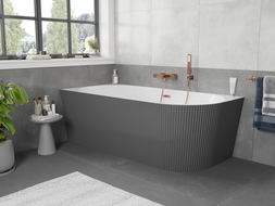 Mexen Silo freistehende Eckbadewanne links gerillt 150 x 75 cm, weiß/grau, Überlauf gebürstetes Kupfer - 52891507562L-65