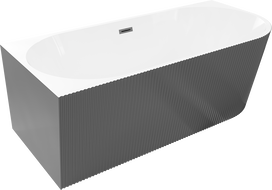 Mexen Silo free-standing corner left ribbed bathtub 150 x 75 cm, white/grey, brushed gun gray overflow - 52891507562L-66