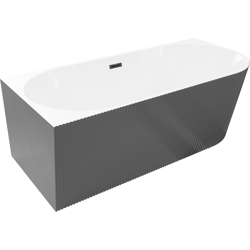 Mexen Silo Free-standing Left Corner Textured Bath 150 x 75 cm, White/Grey, Black Overflow - 52891507562L-70