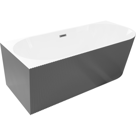 Mexen Silo Freistehende Eckbadewanne links geriffelt 150 x 75 cm, weiß/grau, Überlauf Gun Metal - 52891507562L-95