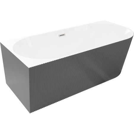 Mexen Silo freestanding corner left fluted bathtub 150 x 75 cm, white/grey, brushed nickel overflow - 52891507562L-97