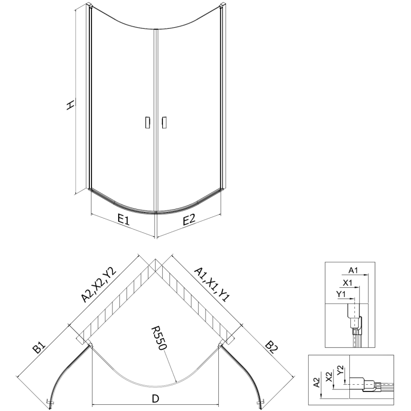 Mexen Mist cabina de ducha semicircular abatible 70 x 70 cm, transparente, negro - 8A31-070-070-70-00