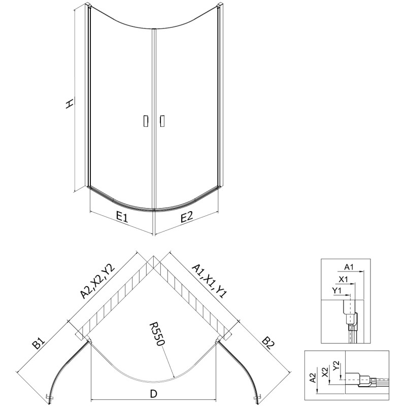 Mexen Mist polukružna tuš kabina 70 x 70 cm, prozirna, crna - 8A31-070-070-70-00
