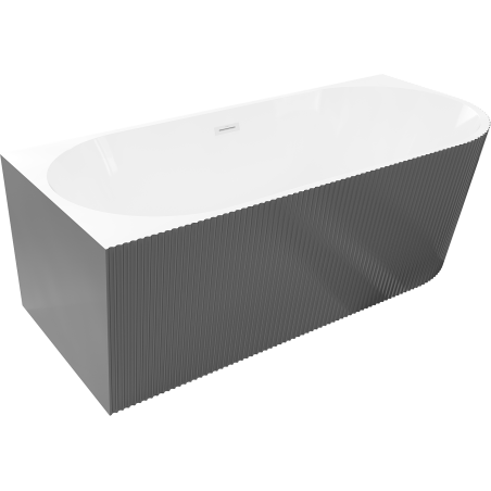 Mexen Silo free-standing corner left fluted bath 170 x 80 cm, white/grey, white overflow - 52891708062L-20