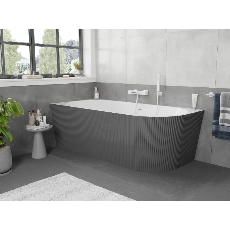 Mexen Silo wanna wolnostojąca narożna lewa ryflowana  170 x 80 cm, biała/szara, przelew biały - 52891708062L-20
