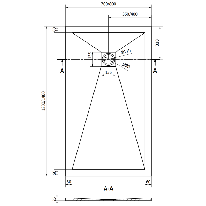 Mexen Stone+ base de duche composta retangular 130 x 70 cm, cinzento-betão - 44617013