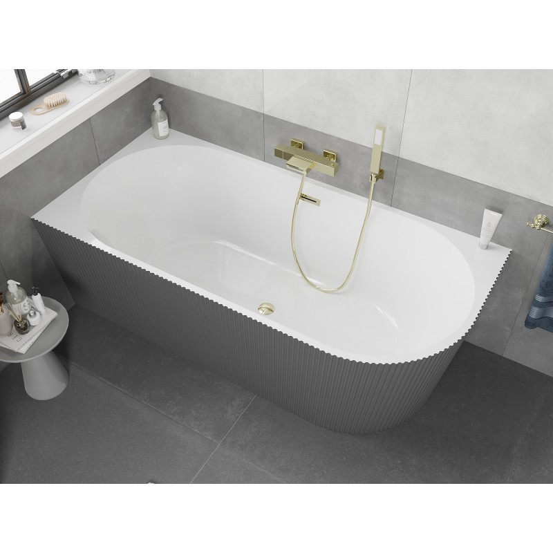 Mexen Silo wanna wolnostojąca narożna lewa ryflowana  170 x 80 cm, biała/szara, przelew złoty - 52891708062L-50