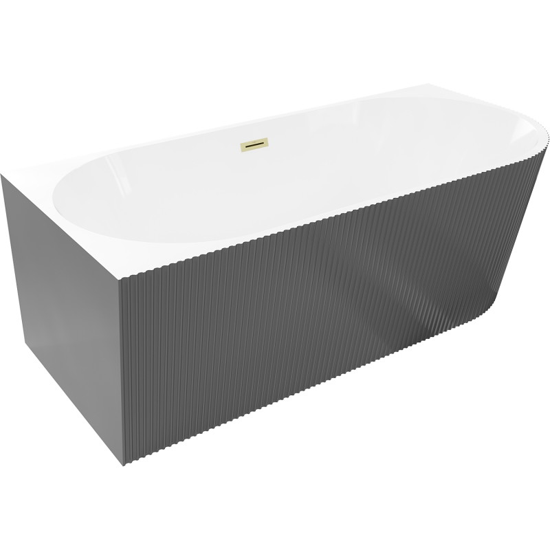 Mexen Silo freistehende Eckbadewanne links gerippt 170 x 80 cm, weiß/grau, Überlauf gebürstetes Gold - 52891708062L-55