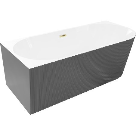 Mexen Silo freistehende Eckbadewanne links gerippt 170 x 80 cm, weiß/grau, Überlauf gebürstetes Gold - 52891708062L-55