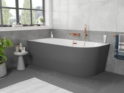 Mexen Silo Free-Standing Corner Bath Left Grooved 170 x 80 cm, White/Grey, Overflow Rose Gold - 52891708062L-60