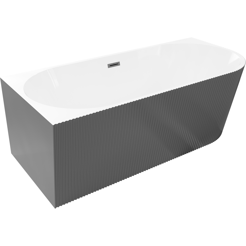Mexen Silo freestanding corner left ribbed bathtub 170 x 80 cm, white/grey, brushed gun gray overflow - 52891708062L-66