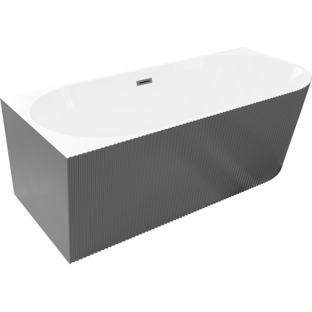 Mexen Silo freestanding corner left ribbed bathtub 170 x 80 cm, white/grey, brushed gun gray overflow - 52891708062L-66