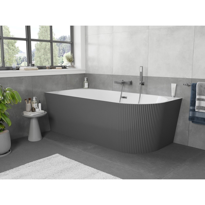 Mexen Silo staande badkuip hoek links gegroefd 170 x 80 cm, wit/grijs, overloop gun gray geborsteld - 52891708062L-66