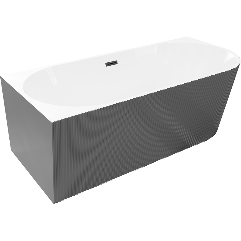 Mexen Silo freistehende Eckbadewanne links geriffelt 170 x 80 cm, weiß/grau, Überlauf schwarz - 52891708062L-70