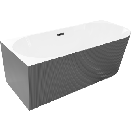 Mexen Silo freistehende Eckbadewanne links geriffelt 170 x 80 cm, weiß/grau, Überlauf schwarz - 52891708062L-70