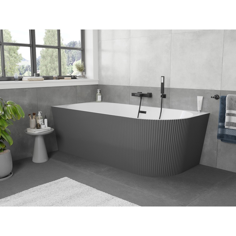 Mexen Silo bañera exenta esquinera izquierda acanalada 170 x 80 cm, blanca/gris, rebosadero negro - 52891708062L-70