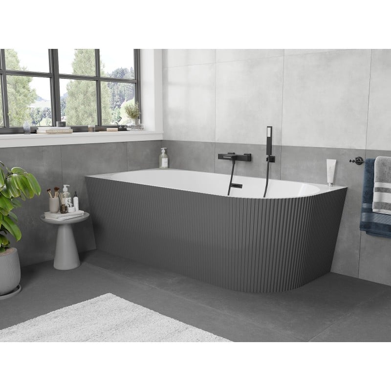 Mexen Silo freestanding corner left rifled bathtub 170 x 80 cm, white/grey, black overflow - 52891708062L-70
