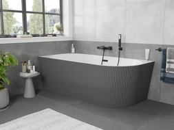 Mexen Silo vasca da bagno ad angolo sinistra freestanding rigata 170 x 80 cm, bianca/grigia, troppopieno nero - 52891708062L-70
