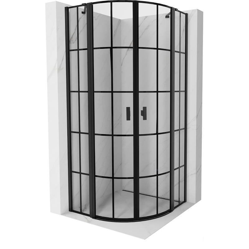 Mexen Mist cabine de duche semicircular de abrir 90 x 90 cm, grade preta, preta - 8A32-090-090-70-77