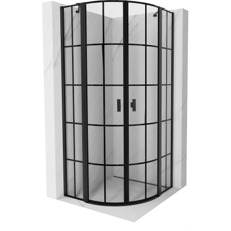 Mexen Mist semi-circular shower cabin with hinge 100 x 100 cm, black grid, black - 8A32-100-100-70-77