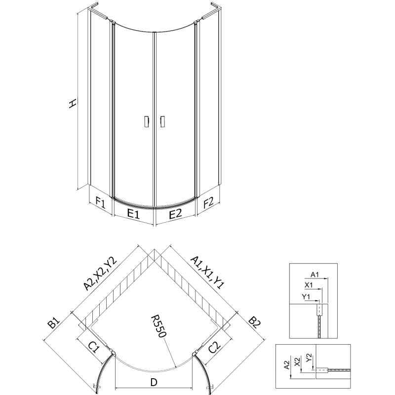 Mexen Mist L Duschkabine Viertelkreis schwenkbar 80 x 80 cm, schwarzer Rahmen, schwarz - 8A32L-080-080-70-70