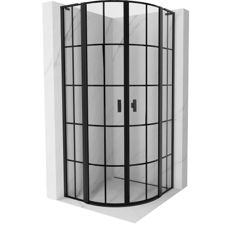 Mexen Mist L cabine de douche semi-circulaire pivotante 80 x 80 cm, grille noire, noir - 8A32L-080-080-70-77