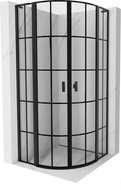 Mexen Mist L, halbkreisförmige Duschkabine mit Schwingtür 80 x 80 cm, schwarzes Raster, schwarz - 8A32L-080-080-70-77