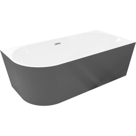 Mexen Silo freestanding corner right fluted bath 150 x 75 cm, white/grey, chrome overflow - 52891507562P-01
