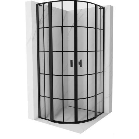 Mexen Mist L 90 x 90 cm Semi-Circular Hinged Shower Cabin, Black Grid, Black - 8A32L-090-090-70-77