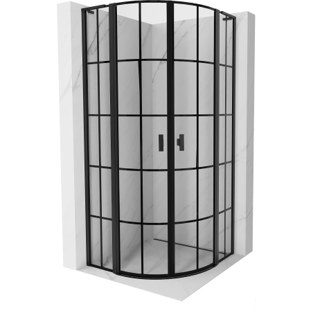 Mexen Mist L semicircular shower enclosure hinged 90 x 90 cm, black grid, black - 8A32L-090-090-70-77