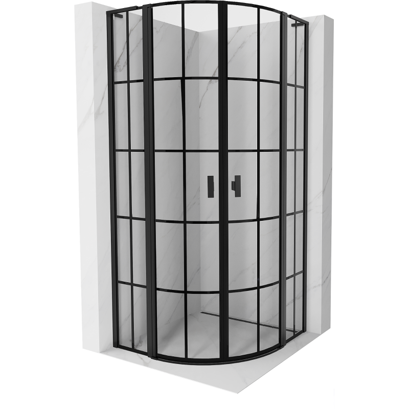 Mexen Mist L halfronde draaideur douchecabine 100 x 100 cm, zwart raster, zwart - 8A32L-100-100-70-77
