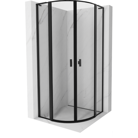 Mexen Mist L Duschkabine Halbkreis Schwingtür 80 x 80 cm, schwarzer Rahmen, schwarz - 8A32L-080-080-70-70