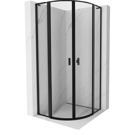 Mexen Mist L Eckduschkabine halbkreisförmig schwenkbar 90 x 90 cm, schwarzer Rahmen, schwarz - 8A32L-090-090-70-70