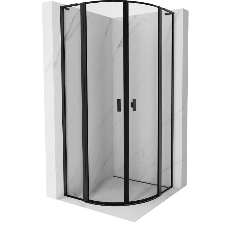 Mexen Mist L halfronde douchecabine scharnierend 100 x 100 cm, zwart frame, zwart - 8A32L-100-100-70-70