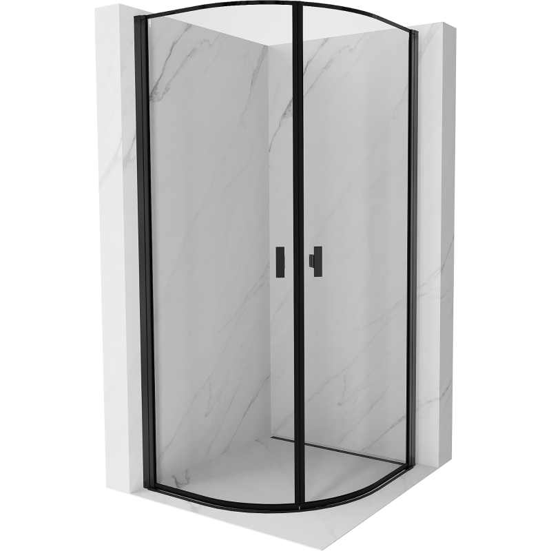 Mexen Mist cabina de ducha semicircular abatible 70 x 70 cm, marco negro, negro - 8A31-070-070-70-70