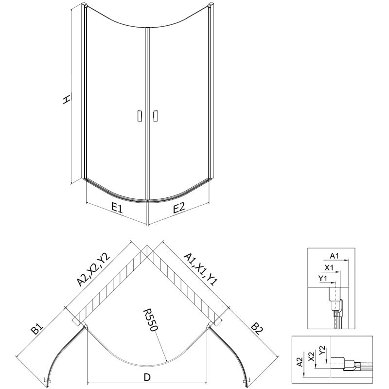 Mexen Mist cabina de duche semicircular de abrir 90 x 90 cm, moldura preta, preta - 8A31-090-090-70-70
