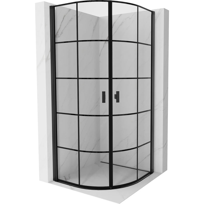 Mexen Mist cabine de duche semicircular basculante 80 x 80 cm, grade preta, preta - 8A31-080-080-70-77