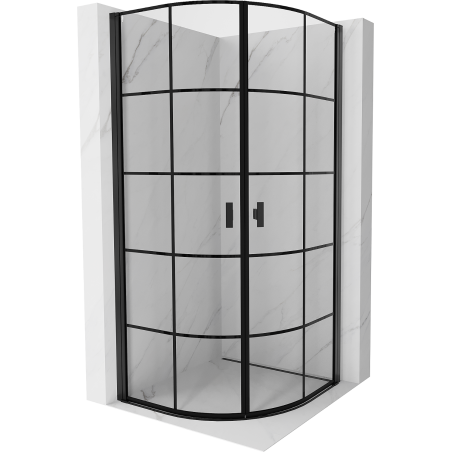 Mexen Mist cabine de duche semicircular basculante 80 x 80 cm, grade preta, preta - 8A31-080-080-70-77