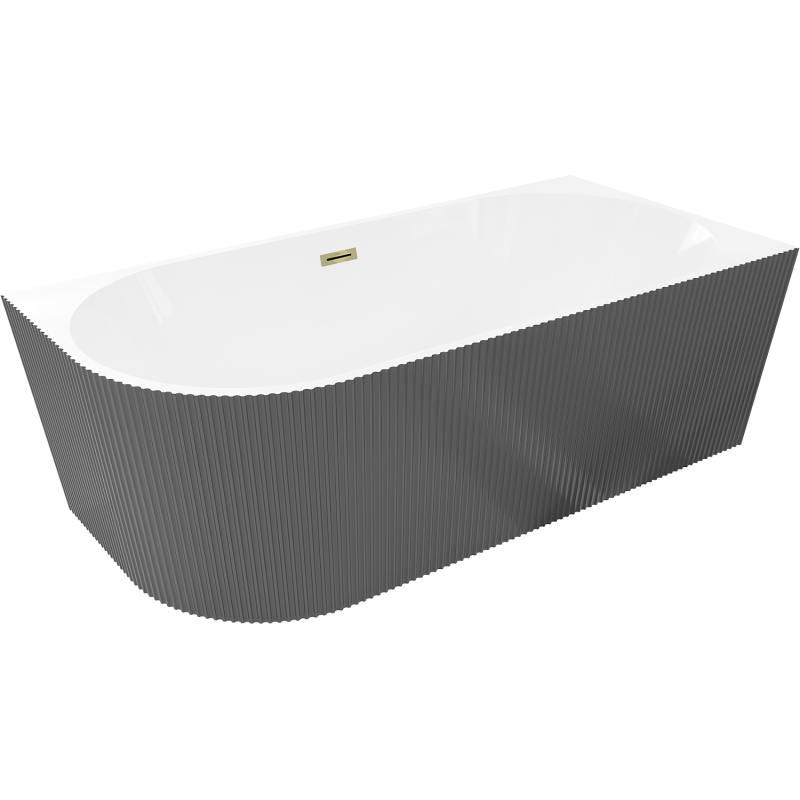 Mexen Silo banheira de canto independente direita frisada 150 x 75 cm, branca/cinza, transbordamento dourado - 52891507562P-50