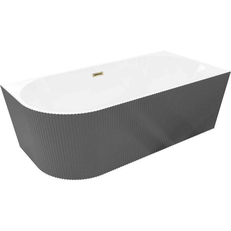 Mexen Silo freestanding corner bathtub right fluted 150 x 75 cm, white/gray, overflow gold - 52891507562P-50
