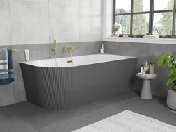 Mexen Silo freistehende Eckbadewanne rechts geriffelt 150 x 75 cm, weiß/grau, Überlauf gold - 52891507562P-50