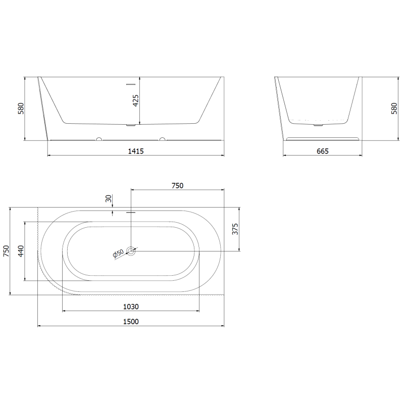 Mexen Silo vasca da bagno freestanding ad angolo destro scanalata 150 x 75 cm, bianca/grigia, troppo pieno oro spazzolato