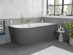 Mexen Silo freistehende Eckbadewanne rechts gerillt 150 x 75 cm, weiß/grau, Überlauf gold gebürstet - 52891507562P-55